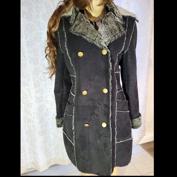 NWOT VENUS sz 12 womens faux Suede Fur Long Winter Coat - Picture 1 of 9